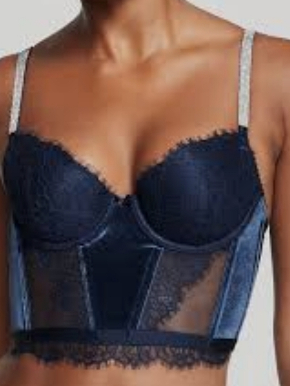 Victoria Secret 36D Dream Angels Velvet and Lace Shine Strap Corset Top No Tags